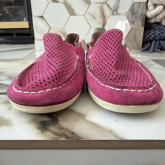 Olukai Women's Nohea Perforated Pink Suede Slip-On Loafers Mules Size 8 Hawaiian - Picture 3 of 13